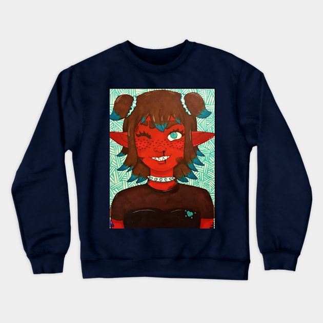Fight Like A (Monster) Girl Crewneck Sweatshirt by FourCatsArt